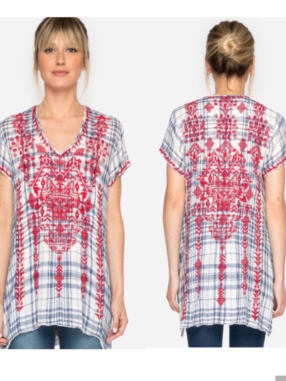 JOHNNY WAS MISHA DRAPE EMBROIDERED TOP